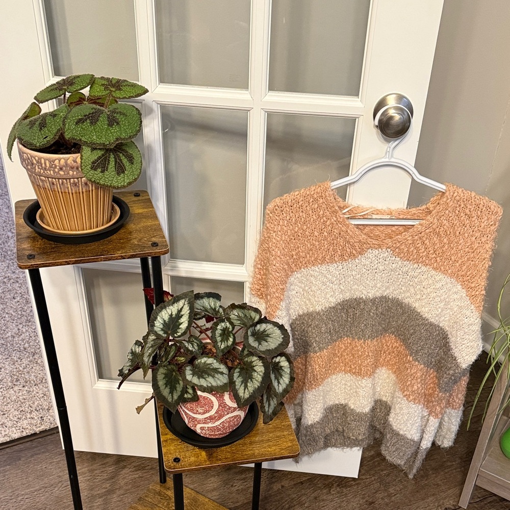 Altar'd State Cozy Knit Poncho in Cream, Tan, and Gray